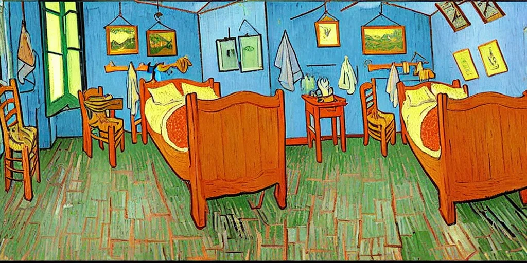 Prompt: a cozy bedroom decorated by Vincent Van Gogh, detailed, high resolution, wow!, intricate