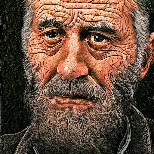 Prompt: an old mans face made of a contour map intricate oil painting, high detail illustration, sharp high detail