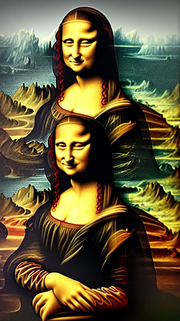 Image similar to the mona lisa in the style of dan hillier