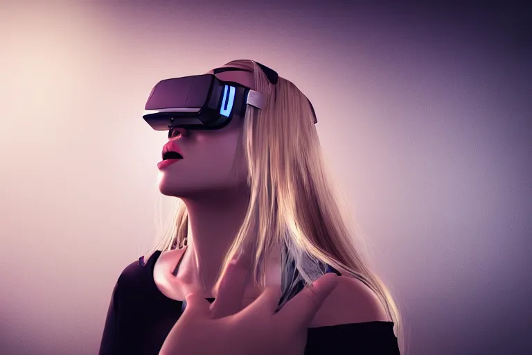 Image similar to a beautiful blonde girl trapped in virtual reality, futuristic, cyberpunk, 3 d rendered, 3 d rendering, dramatic lighting, dark theme, hdr, unreal engine 5, crazy realistic