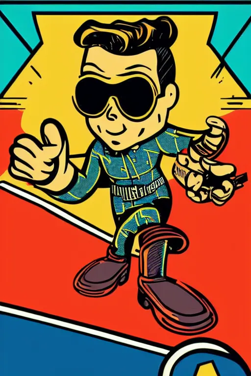 Image similar to fallout 7 6 retro futurist illustration art by butcher billy, sticker, colorful, illustration, highly detailed, simple, smooth and clean vector curves, no jagged lines, vector art, smooth andy warhol style