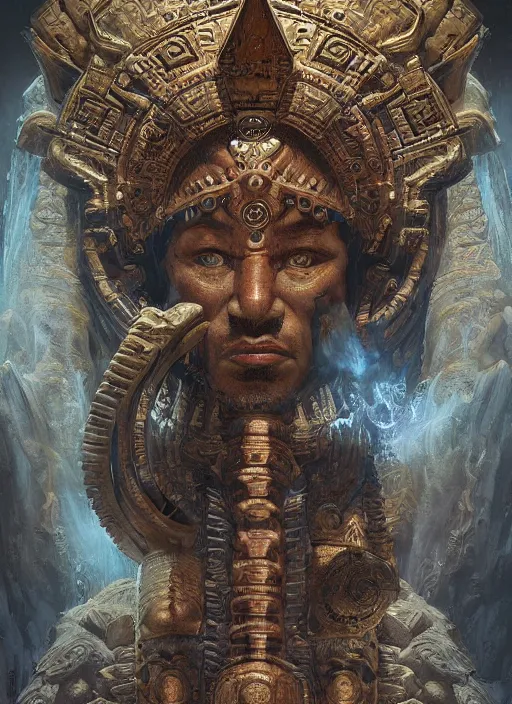 Image similar to digital _ painting _ of _ mayan god _ by _ filipe _ pagliuso _ and _ justin _ gerard _ symmetric _ fantasy _ highly _ detailed _ realistic _ intricate _ port