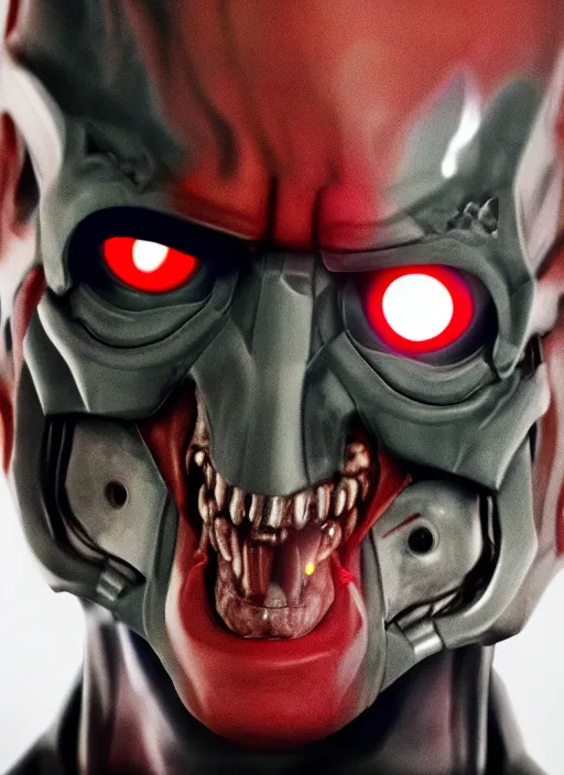 Image similar to hyper realistic ultra realistic cyborg photo Doom furious glowing red eyes biden, high quality photo, detailed , 8k