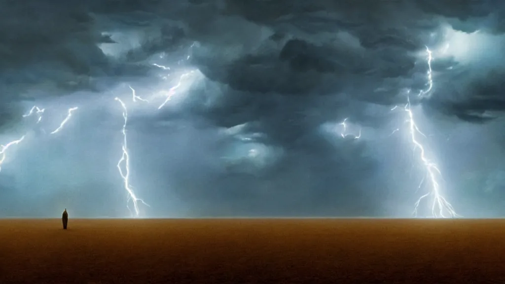 Image similar to lightning in a bottle, film still from the movie directed by denis villeneuve and david cronenberg with art direction by salvador dali and zdzisław beksinski, wide lens