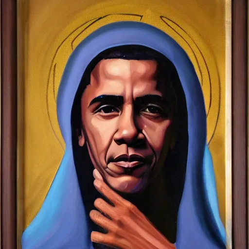 Prompt: Barack Obama as the virgin Mary, oil painting