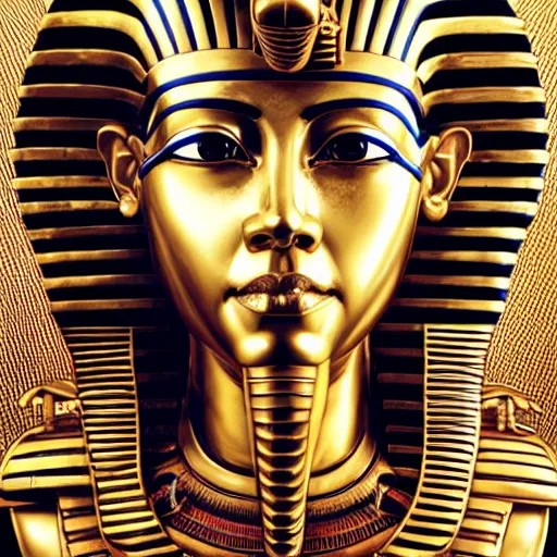 Prompt: portrait of tutankhamun, symmetrical, by yoichi hatakenaka, masamune shirow, josan gonzales and dan mumford, ayami kojima, takato yamamoto, barclay shaw, karol bak, yukito kishiro