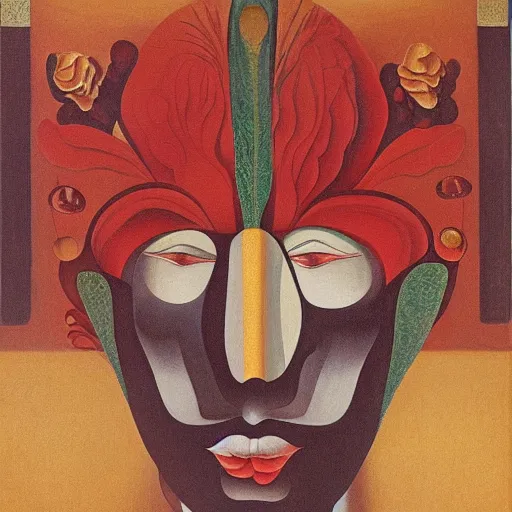 Image similar to floral face portrait by leonetto cappiello and wojciech siudmak and ernst fuchs, anni albers, oil on canvas