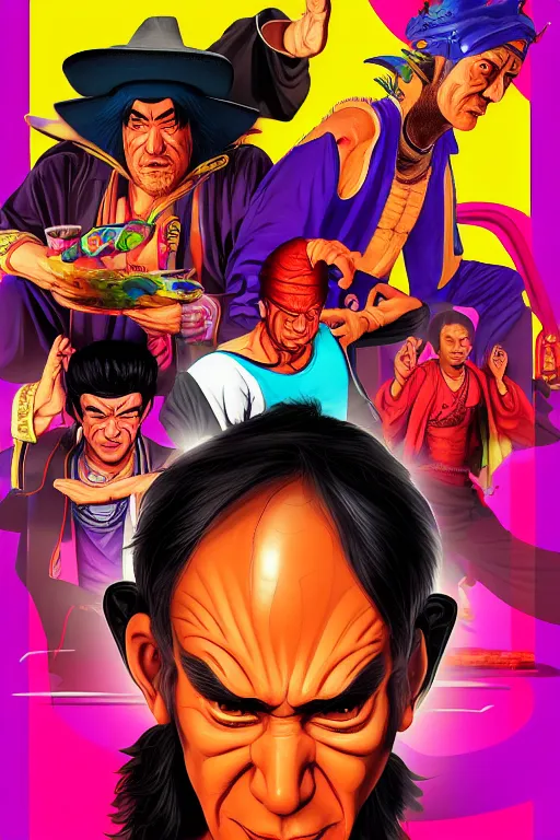 Image similar to journey to the west. pop art, comic art, gta vice city style, no duplicate image, glowing lights, ultra realistic, ultra details, digital painting, artstation, concept art, smooth, sharp focus, illustration, intecrate details, art richard hamilton and mimmo rottela, kirokaze and paul robertson, neil gaiman and mark millar