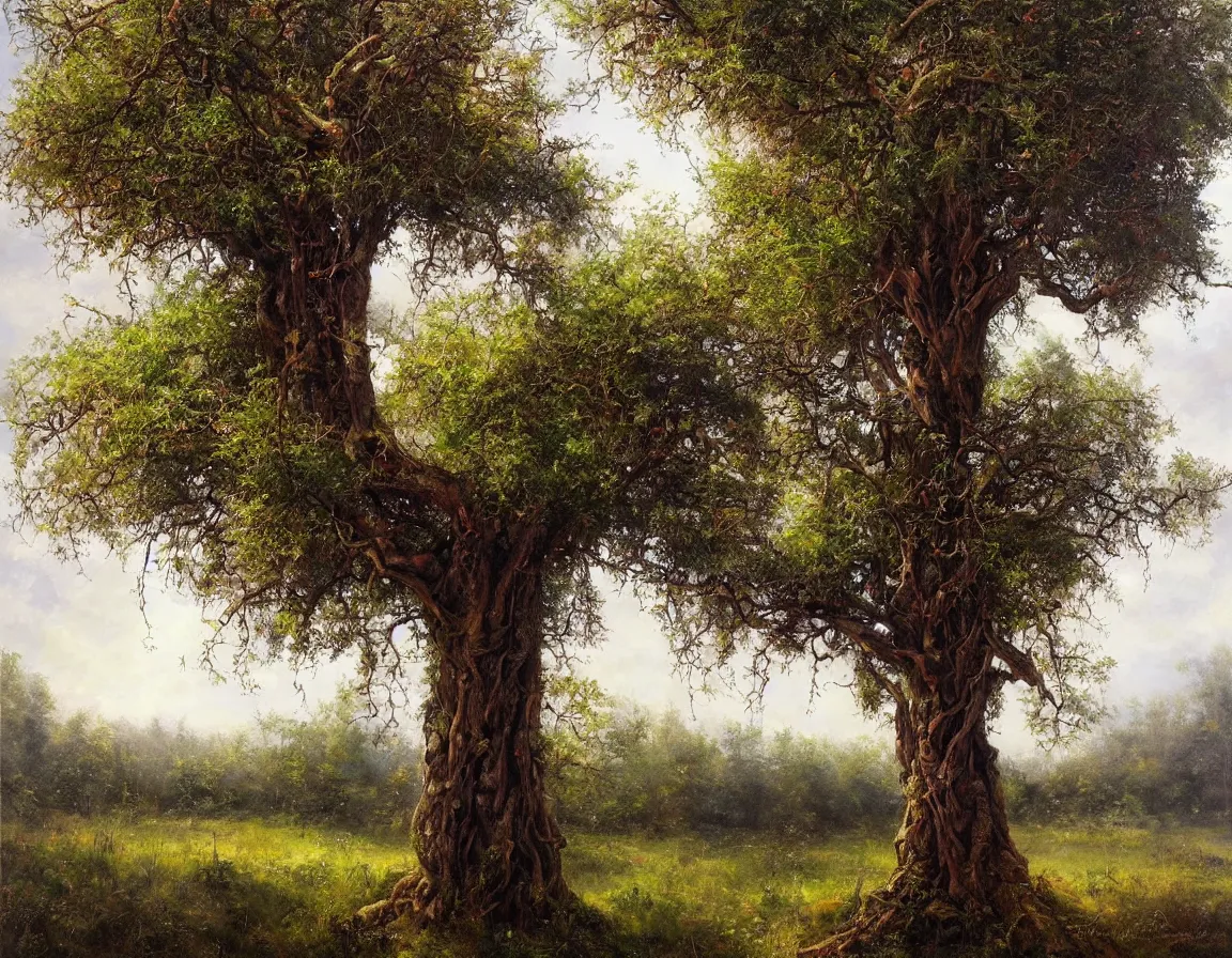 Image similar to hyper realistic oil painting of tree of life, hd, hdr, by jan matejko, ultra detailed, high resolution