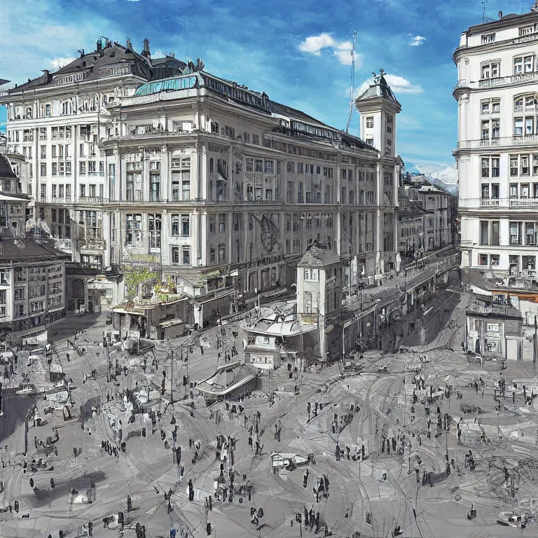 Prompt: futuristic Bahnhofstrasse Zürich, very realistic, digital paitning, fine art , high quality, very detailed