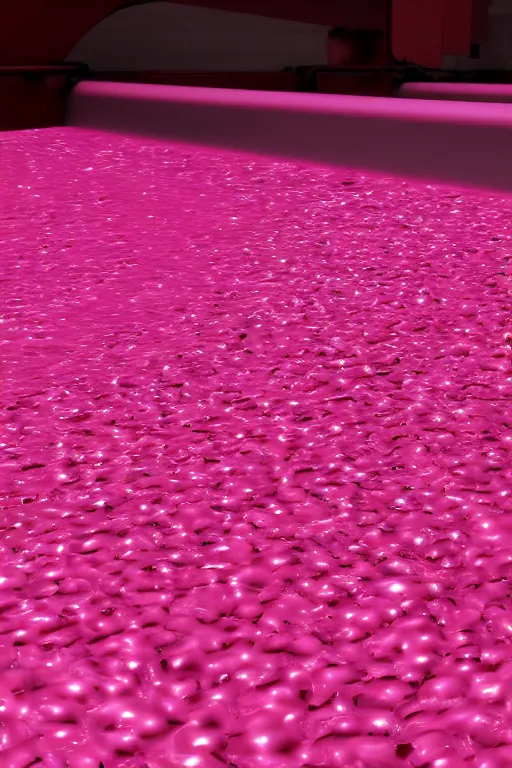 Prompt: Factory Conveyor Belt of pink liquid, photorealistic, ultra detailed, 4k