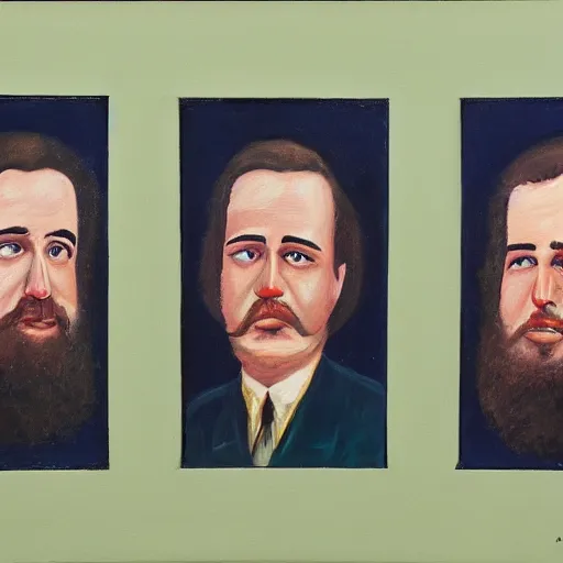 Image similar to painting of three John hamms , each in a different style