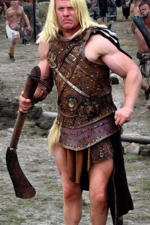 Image similar to sneering roman legioneer, blonde short hair. big muscles. by Everyone.