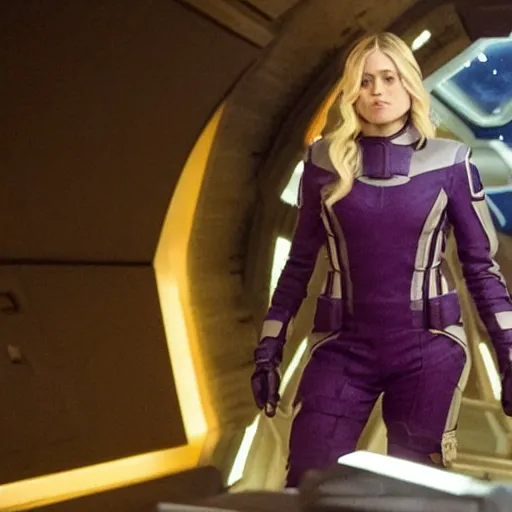 Prompt: Olivia Taylor Dudley Stepping onto a Spaceship