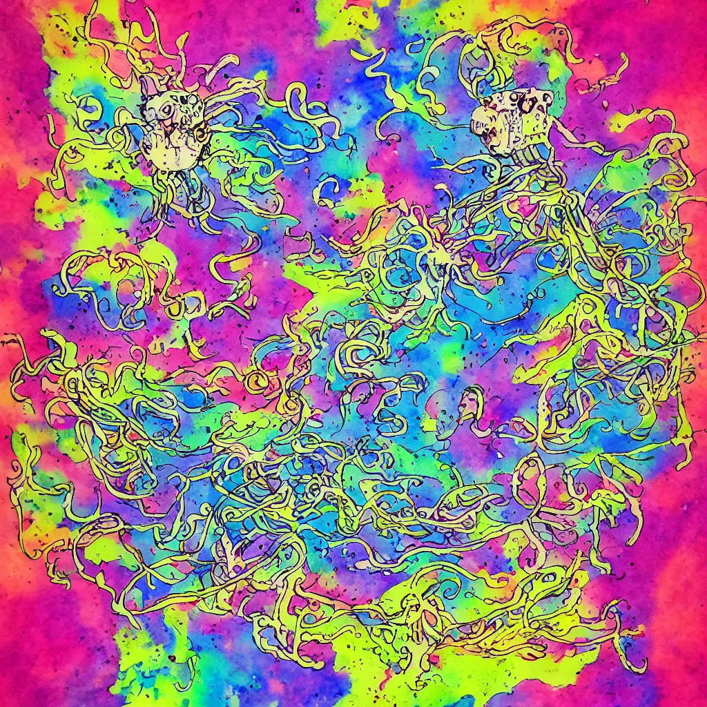 Image similar to Splatter watercolor flying spaghetti monster