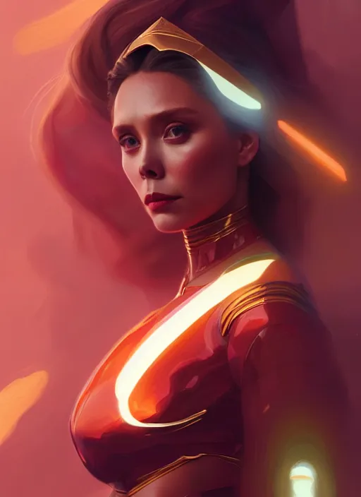 Image similar to portrait of modern darna, elizabeth olsen, intricate, elegant, glowing lights, highly detailed, digital painting, artstation, glamor pose, concept art, smooth, sharp focus, illustration, art by wlop, mars ravelo and greg rutkowski