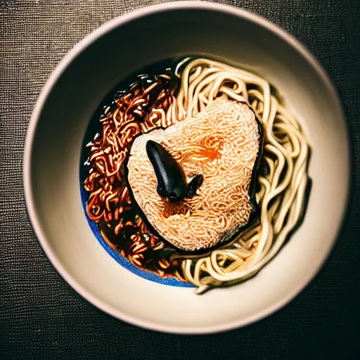 Prompt: ! dream rat in ramen bowl, michelin star restaurant, award winning photo, food photography, 4 k