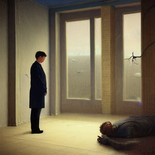 Prompt: hyperrealistic surrealism, David Friedrich, Kenne Gregoire, award winning masterpiece with incredible details, Zhang Kechun, a surreal vaporwave vaporwave vaporwave vaporwave vaporwave painting of Nathan Fillion lost in a liminal space, highly detailed, trending on ArtStation