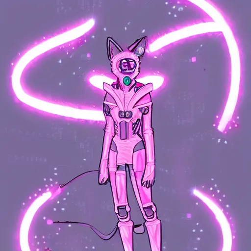 Image similar to A light pink cybernetic android fox, furry art, furry fandom, furaffinity, cyberpunk