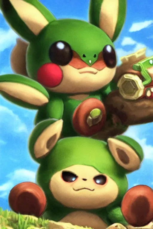 Image similar to teemo, a pokemon trading card of teemo, high detail pokemon trading card scan