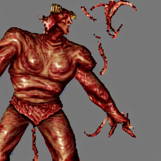 Image similar to bloody meat man, psx videogame character, mortal kombat