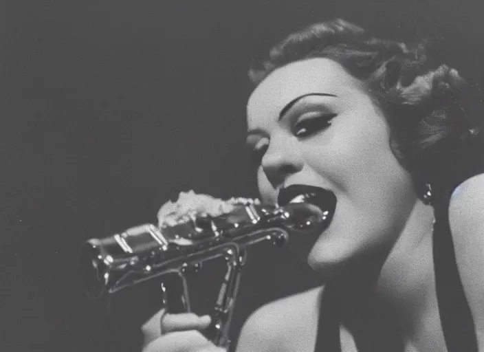 Prompt: a close up photograph of a singer on stage, with her back behind her, 1 9 3 0 s jazz club, smoke - filled room