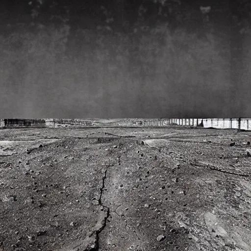 Image similar to barren city, nuclear wasteland, Fallout aesthetic, Anselm Kiefer