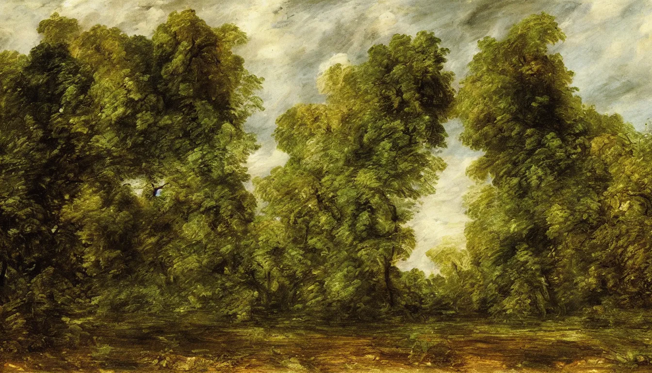 Image similar to a clearing in a forest painted by John Constable