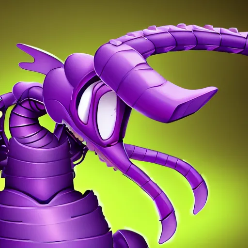 Image similar to very cute purple robototechnic dragon looking at camera, Disney, epic, digital art