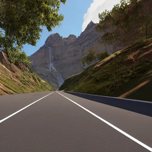 Prompt: road between mountains unreal engine render