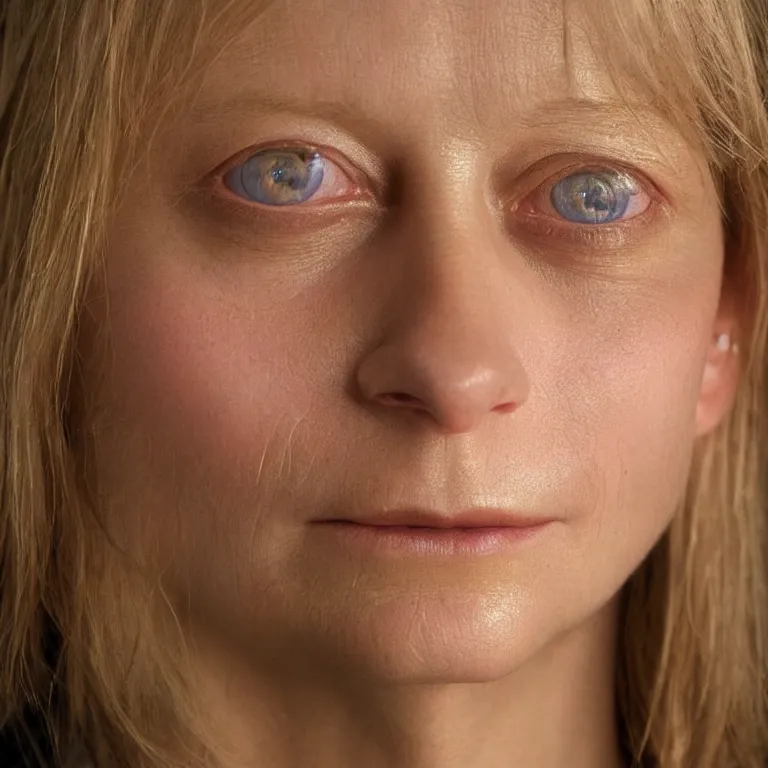 Image similar to beautiful close - up studio photograph of colorful postmodern portrait sculpture of jodie foster, beautiful symmetrical!! face accurate face detailed face realistic proportions, made of spray - painted beeswax on a pedestal by ron mueck and matthew barney and greg rutkowski, hyperrealism cinematic lighting shocking detail 8 k