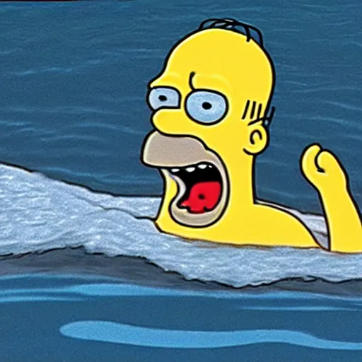 Prompt: cinematic film still of Homer Simpson in the movie JAWS, high detail