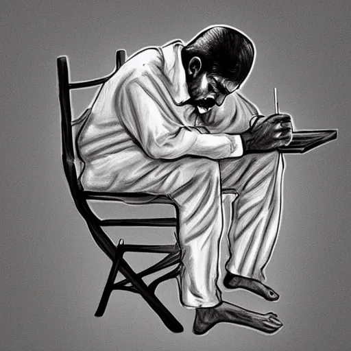 Image similar to Indian man sleeping on a school chair, digital art