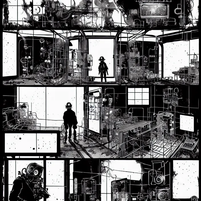 Prompt: sadie sink as a miner in a minimalist automated dieselpunk kiosk with options to choose from. storyboard, scifi cyberpunk. by gabriel hardman, joe alves, chris bonura. cinematic atmosphere, detailed and intricate, perfect anatomy