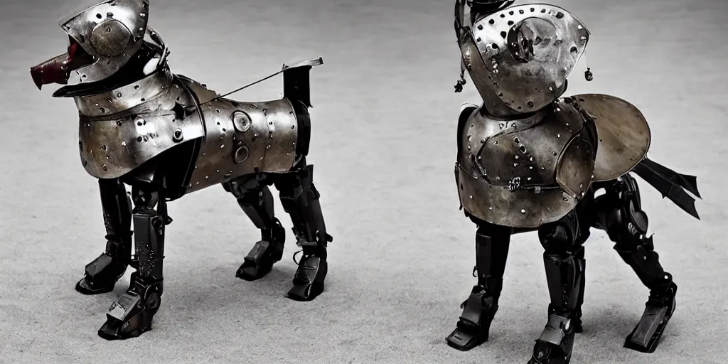 Image similar to robot dog in medieval armor