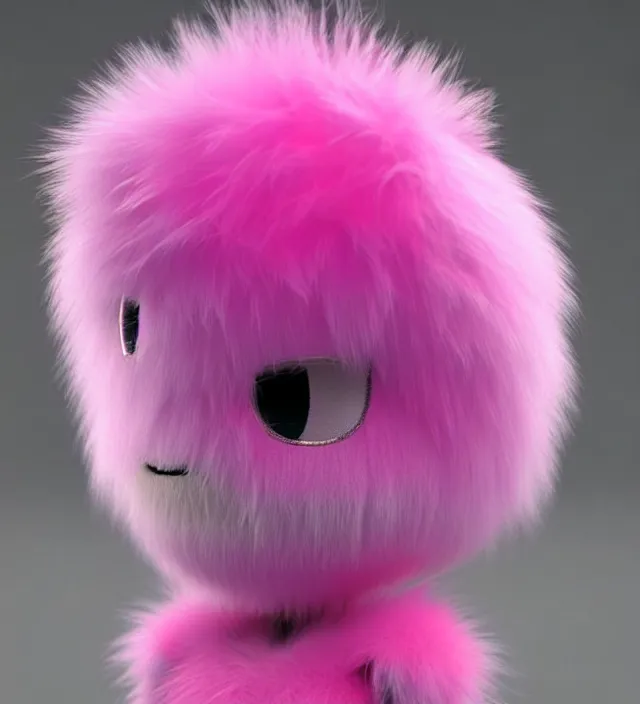 Image similar to high quality 3 d render hyperrealistic very cute small pink robot, plush mascot, short spiky dense fluffy smooth hair, photo from the side, pink fluffy fur, 1 5 0 mm, beautiful natural soft light, rim light, smooth background, artstation, ultra detailed, elegant, ultra detailed, metallic armor, octane render