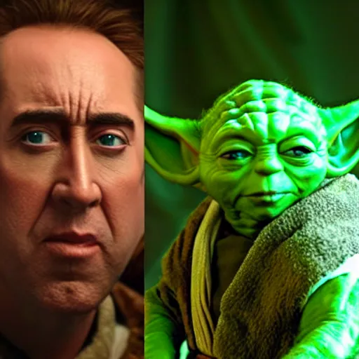 Prompt: drunk nicholas cage as yoda, detailed, cinematic photo