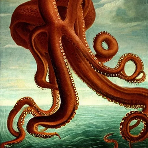 Prompt: giant octopus, Renaissance painting, highly detailed