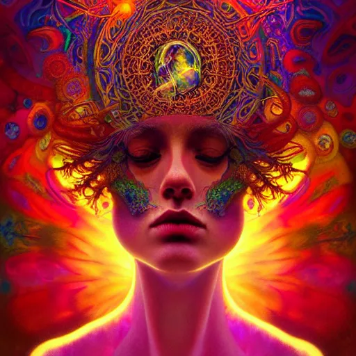 Prompt: An extremely psychedelic experience of the third eye opening, colorful, surreal, dramatic lighting, magic mushrooms, psilocybin, LSD, face, detailed, intricate, elegant, highly detailed, digital painting, artstation, concept art, smooth, sharp focus, illustration, art by Krenz Cushart and Artem Demura and alphonse mucha