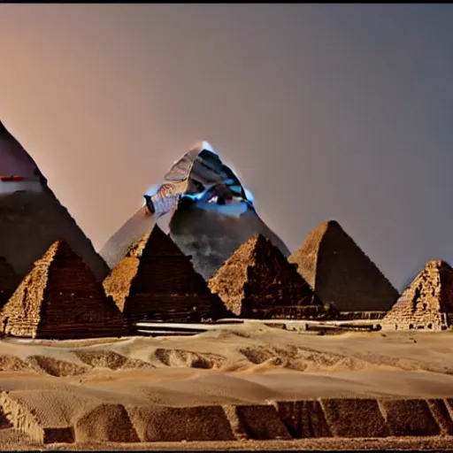 Image similar to 8 k hd detailed octane render of the construction of the pyramids
