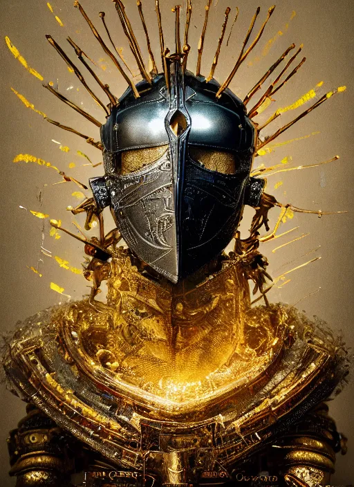 Image similar to portrait of king arthur knight cyborg, kintsugi, modern fine art, fractal, intricate, elegant, highly detailed, digital photography, subsurface scattering, by jheronimus bosch and basquiat and greg rutkowski,