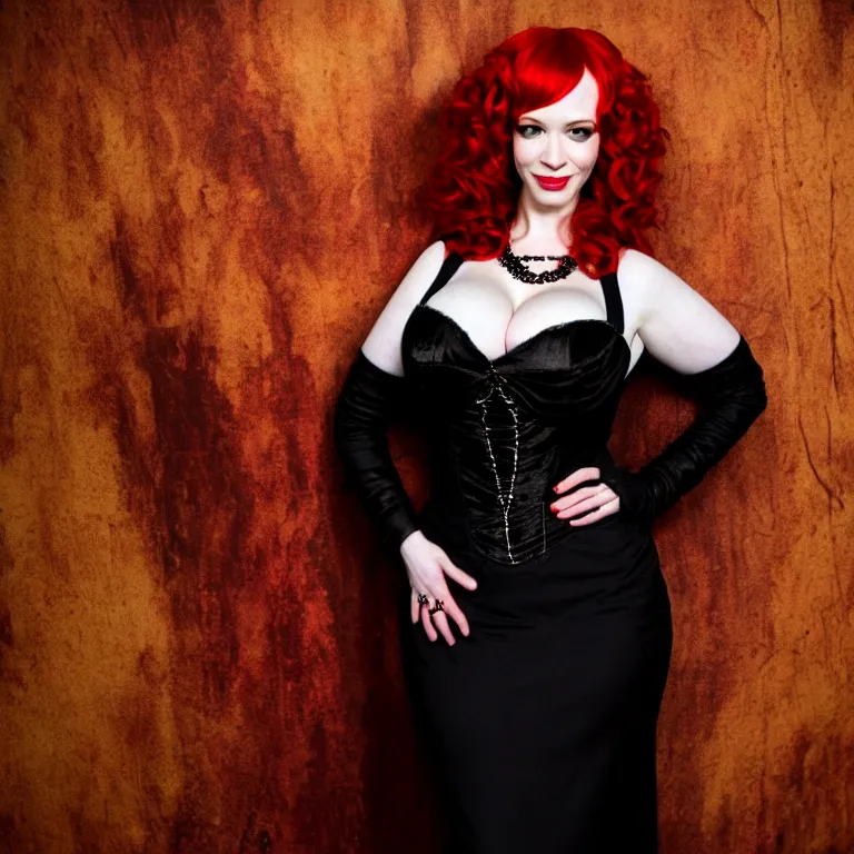 Prompt: full body photograph of christina hendricks as a vampire queen, extremely detailed. dslr. 8 5 mm.