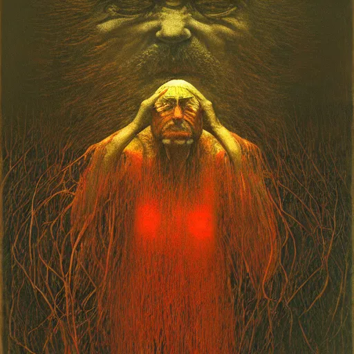 Image similar to sorcerer by Zdzisław Beksiński, oil on canvas