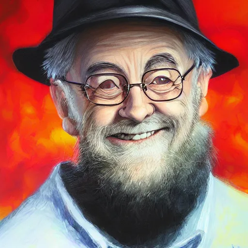 Image similar to terry pratchett laughing, portrait by anato finnstark