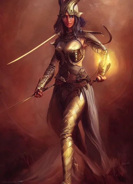 Image similar to female elf with two swords in her hands, painted by artgerm and tom bagshaw, fantasy art, dramatic lighting, highly detailed oil painting