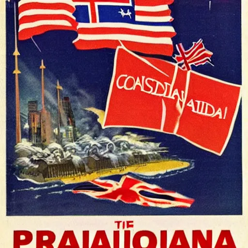 Image similar to pro - invasion of canada propaganda by the usa 1 9 5 0 s