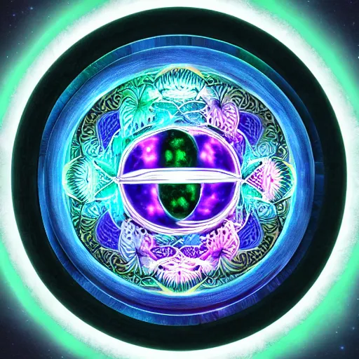 Image similar to rainbowcore, yinyang sign glowing, surrounded by lotus, with the sun shining with the moon, with detailed mandala filled with fractals, de-noise, symmetrical composition, high detailed, super clear, ornate border, 32k immaculate scale, hyper-realistic, Unreal Engine, Octane Render, digital art, trending on Artstation, atmospheric, immaculate