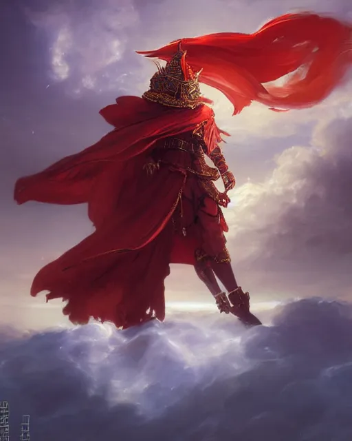 Prompt: A Full View of a Red Mage wearing magical ornate armor and a feathered hat surrounded by an epic cloudscape. Magus. Red Wizard. Fantasy Illustration. masterpiece. 4k digital illustration. by Ruan Jia and Mandy Jurgens and Artgerm and greg rutkowski and Alexander Tsaruk and WLOP and Range Murata, award winning, Artstation, art nouveau aesthetic, Alphonse Mucha background, intricate details, realistic, panoramic view, Hyperdetailed, 8k resolution, intricate art nouveau