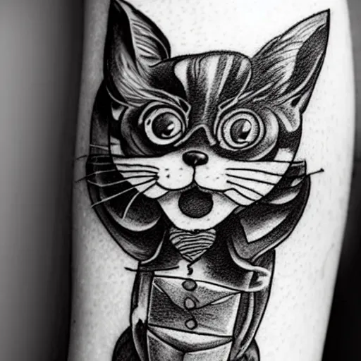 Image similar to adorable cat dressed as a clown tattoo design