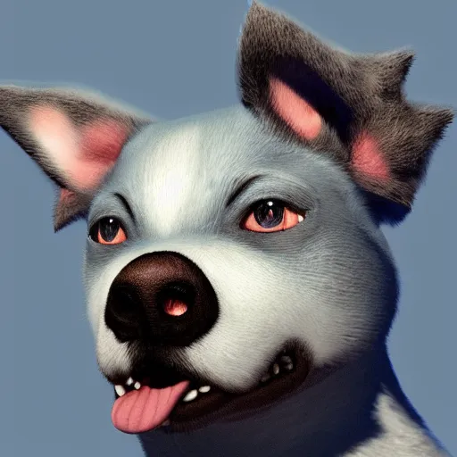 Image similar to Blue Heeler Dog, Anime Style, Soft lighting, artstation, detailed, award winning, colourful